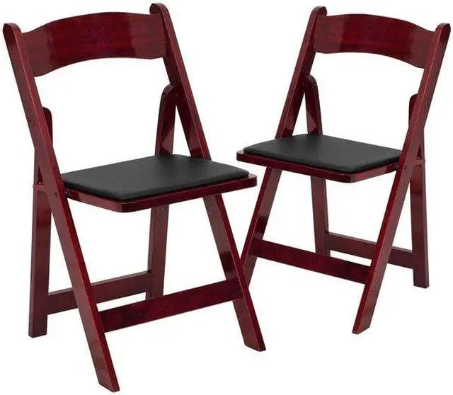 Alt view image 14 of 20 - 2 Pack HERCULES Series Mahogany Wood Folding Chair with Vinyl Padded Seat