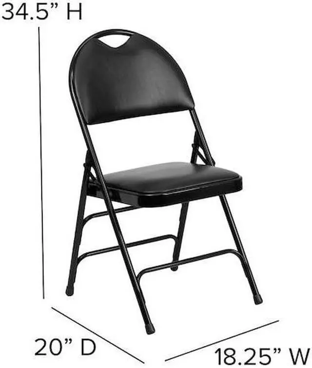 Alt view image 13 of 20 - 2 Pk. HERCULES Series Ultra-Premium Triple Braced Black Vinyl Metal Folding Chair with Easy-Carry Handle