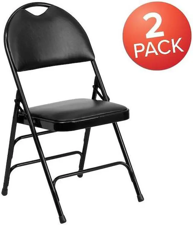 Alt view image 14 of 20 - 2 Pk. HERCULES Series Ultra-Premium Triple Braced Black Vinyl Metal Folding Chair with Easy-Carry Handle
