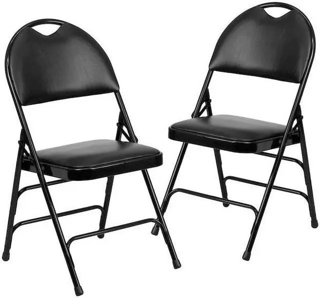 Alt view image 17 of 20 - 2 Pk. HERCULES Series Ultra-Premium Triple Braced Black Vinyl Metal Folding Chair with Easy-Carry Handle