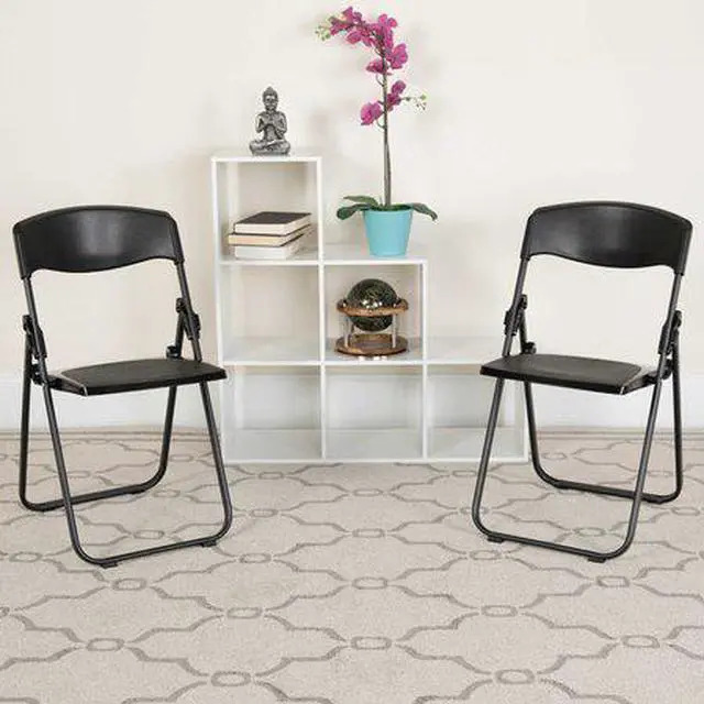 Alt view image 12 of 20 - 2 Pk. HERCULES Series 880 lb. Capacity Heavy Duty Black Plastic Folding Chair with Built-in Ganging Brackets