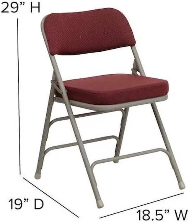 Alt view image 20 of 20 - 2 Pack HERCULES Series Premium Curved Triple Braced & Double Hinged Burgundy Fabric Metal Folding Chair