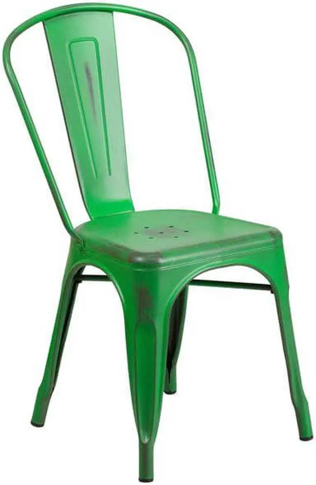 Alt view image 9 of 14 - 4 Pk. Distressed Green Metal Indoor Stackable Chair