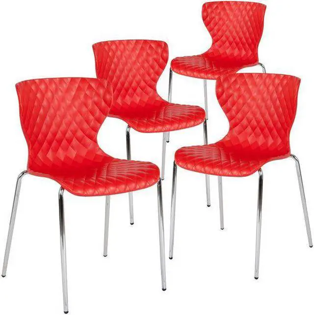 Alt view image 3 of 15 - 4 Pk. Lowell Contemporary Design Red Plastic Stack Chair