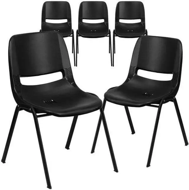 Alt view image 6 of 18 - Flash Furniture HERCULES Series. Capacity 880 lb Ergonomic Shell Stack Chair  - 5 Pack, Black Frame