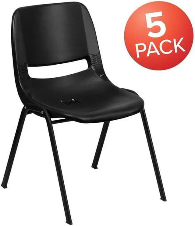 Alt view image 8 of 18 - Flash Furniture HERCULES Series. Capacity 880 lb Ergonomic Shell Stack Chair  - 5 Pack, Black Frame
