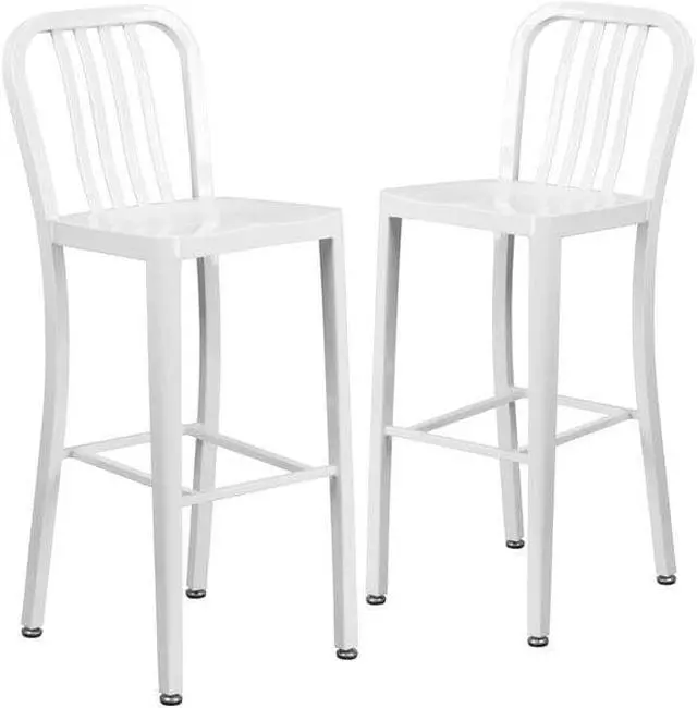 Alt view image 2 of 7 - Flash Furniture Commercial Grade 30" High White Metal Indoor-Outdoor Barstool with Vertical Slat Back 2 Pack (2CH6120030WH)
