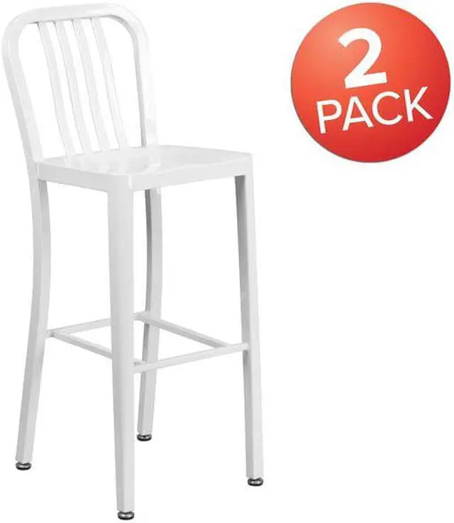Alt view image 4 of 7 - Flash Furniture Commercial Grade 30" High White Metal Indoor-Outdoor Barstool with Vertical Slat Back 2 Pack (2CH6120030WH)