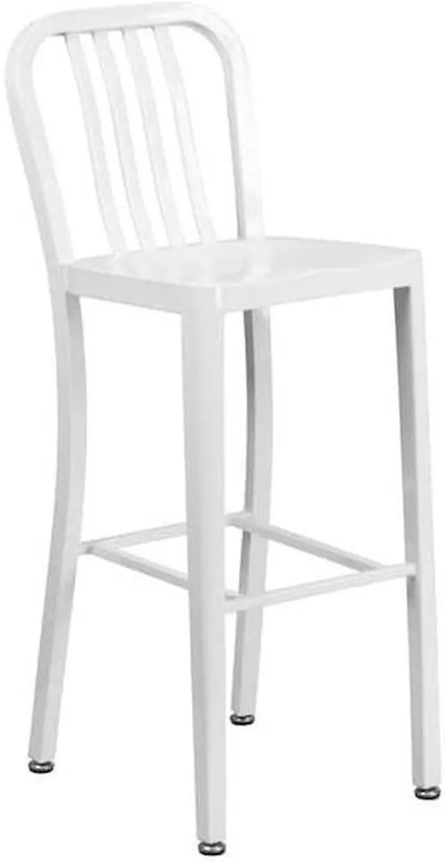 Alt view image 7 of 7 - Flash Furniture Commercial Grade 30" High White Metal Indoor-Outdoor Barstool with Vertical Slat Back 2 Pack (2CH6120030WH)
