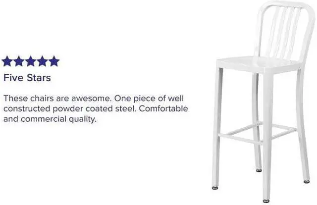 Alt view image 6 of 7 - Flash Furniture Commercial Grade 30" High White Metal Indoor-Outdoor Barstool with Vertical Slat Back 2 Pack (2CH6120030WH)