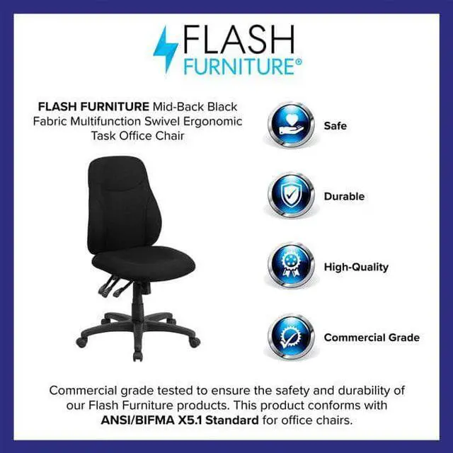Alt view image 9 of 20 - Mid-Back Black Fabric Multifunction Ergonomic Swivel Task Chair