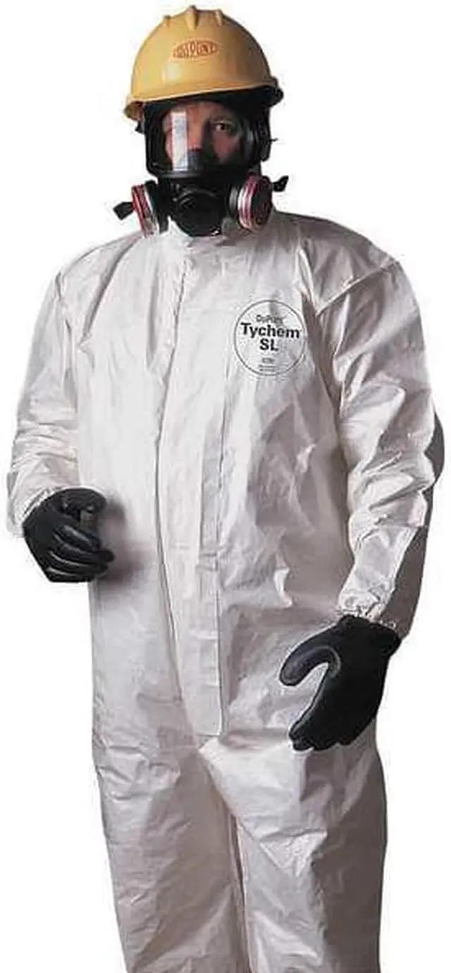 Alt view image 2 of 3 - DUPONT SL127BWHXL001200 Hooded Chemical Resistant Coveralls, XL, 12 , White,