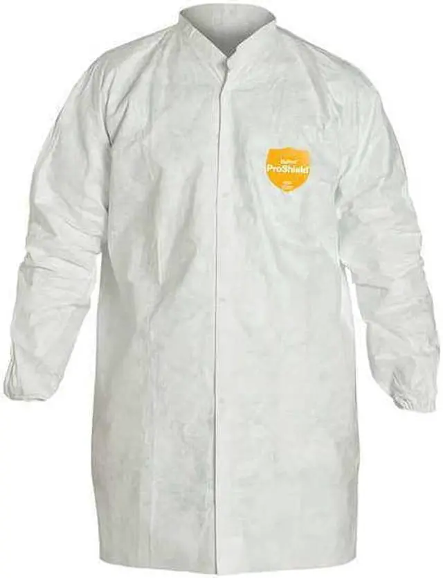 Alt view image 2 of 2 - DUPONT TY303SWHLG005000 Disposable Shirt, L, Tyvek(R) 400, Snap, Open Cuff,