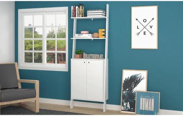 Alt view image 8 of 13 - Cooper Ladder Display Cabinet with 2 Floating Shelves in White