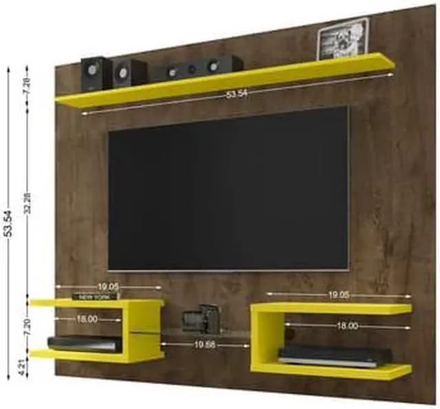 Alt view image 9 of 14 - Plaza 64.25 Floating Entertainment Center in Rustic Brown and Yellow