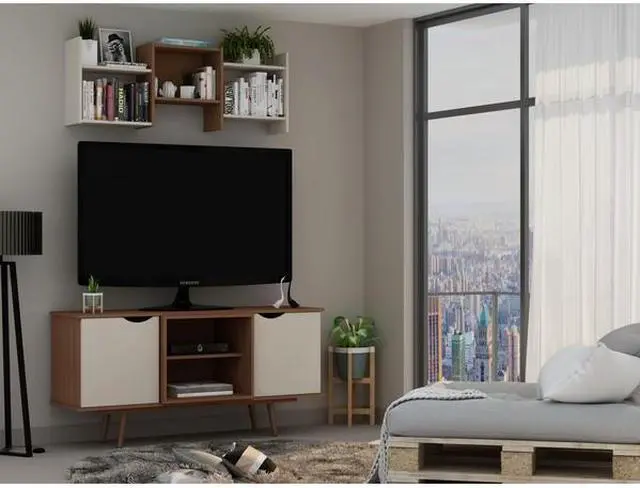 Alt view image 8 of 14 - Hampton 53.54 TV Stand in Off White and Maple Cream