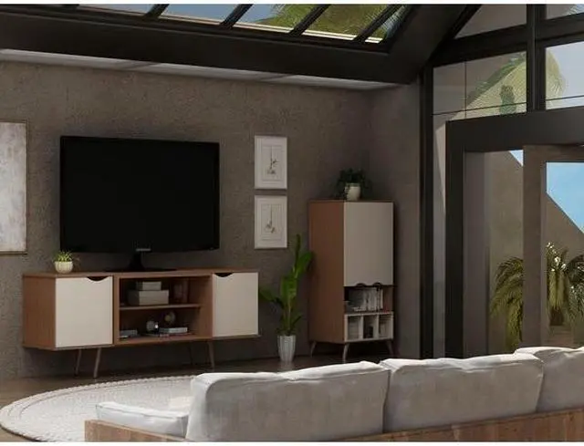 Alt view image 8 of 14 - Hampton 62.99 TV Stand in Off White and Maple Cream