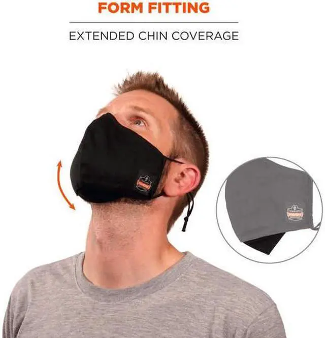 Alt view image 11 of 12 - Ergodyne Skullerz Reusable Cloth Contoured Face Cover Mask Extra Large Black 3