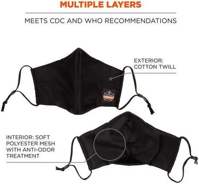 Alt view image 8 of 12 - Ergodyne Skullerz Reusable Cloth Contoured Face Cover Mask Extra Large Black 3