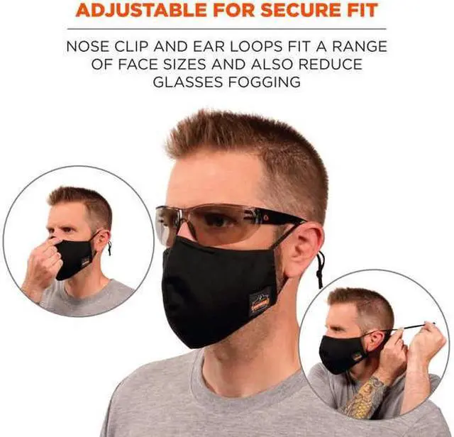 Alt view image 10 of 12 - Ergodyne Skullerz Reusable Cloth Contoured Face Cover Mask Extra Large Black 3