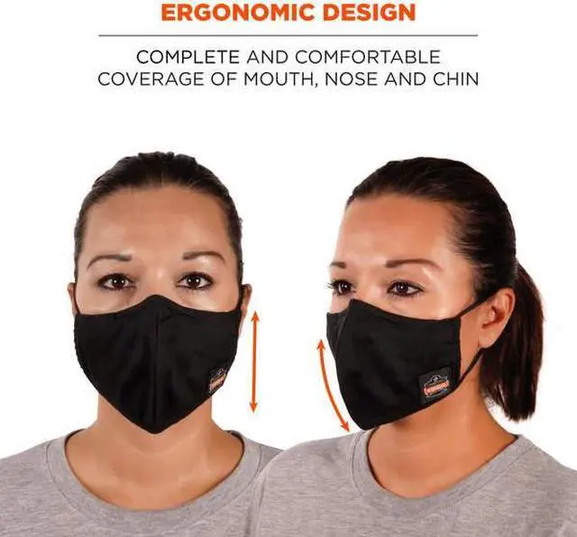 Alt view image 9 of 12 - Ergodyne Skullerz Reusable Cloth Contoured Face Cover Mask Extra Large Black 3