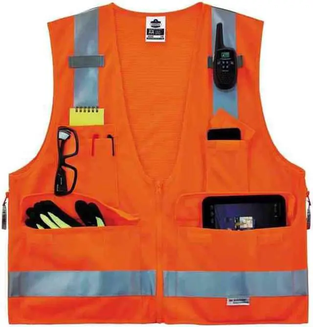 Alt view image 3 of 3 - ERGODYNE 8250Z Orange Type R Class 2 Surveyors Vest,L/, Zipper closure Closure,