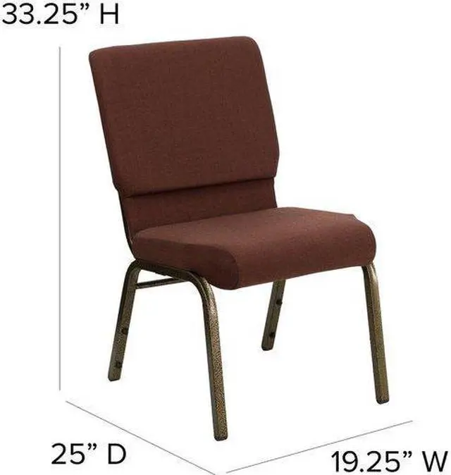 Alt view image 6 of 20 - Flash Furniture FD-CH02185-GV-10355-GG Hercules Series 18-1/2-Inch Wide Brown Stacking Church Chair with 4-1/4-Inch Thick Seat/Gold Vein Frame