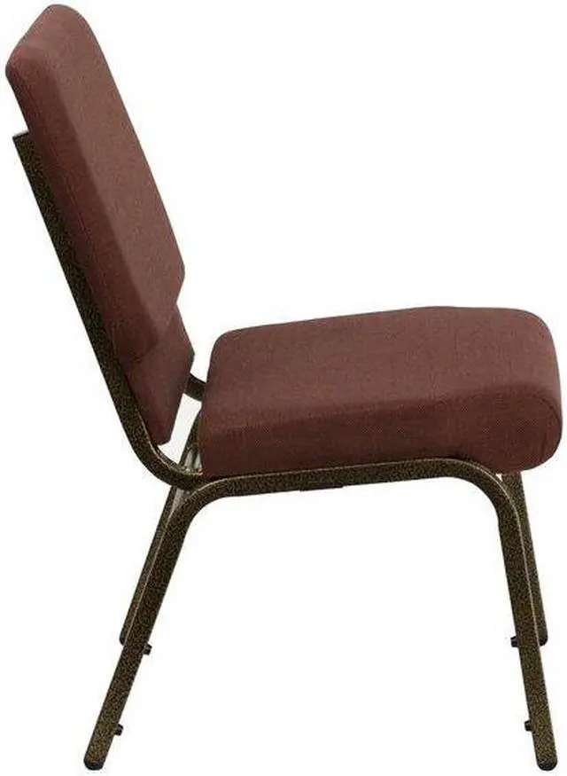 Alt view image 10 of 20 - Flash Furniture FD-CH02185-GV-10355-GG Hercules Series 18-1/2-Inch Wide Brown Stacking Church Chair with 4-1/4-Inch Thick Seat/Gold Vein Frame