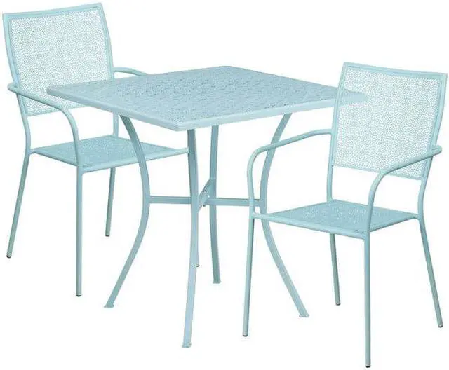 Alt view image 3 of 13 - Flash Furniture 28'' Square Sky Blue Indoor-Outdoor Steel Patio Table Set with 2 Square Back Chairs