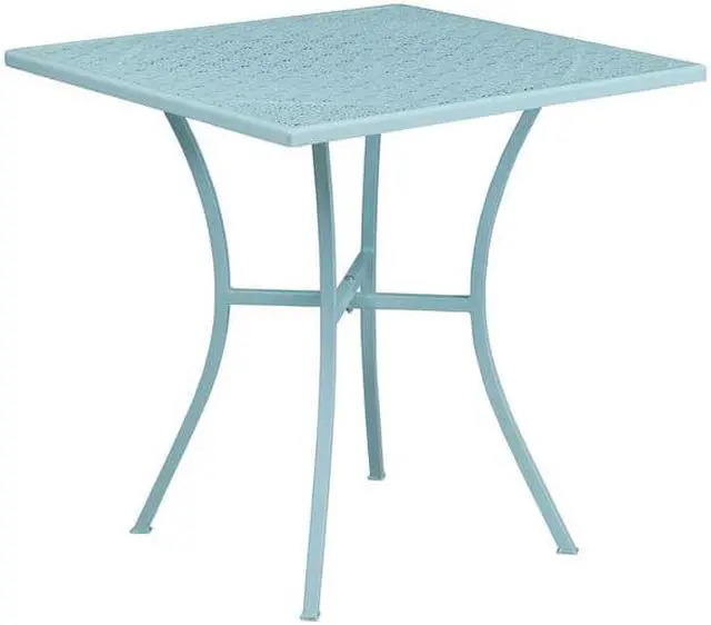 Alt view image 5 of 13 - Flash Furniture 28'' Square Sky Blue Indoor-Outdoor Steel Patio Table Set with 2 Square Back Chairs