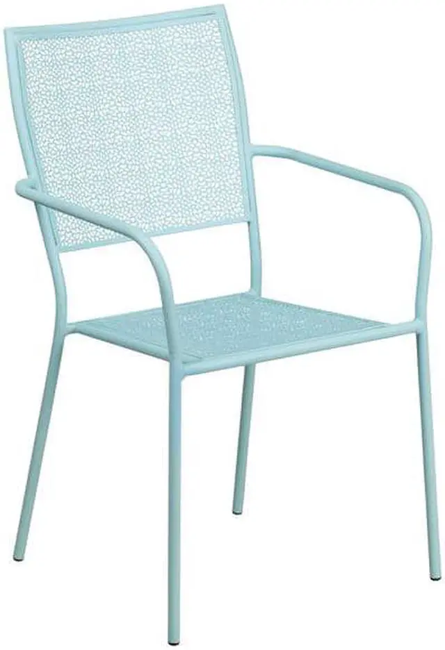 Alt view image 6 of 13 - Flash Furniture 28'' Square Sky Blue Indoor-Outdoor Steel Patio Table Set with 2 Square Back Chairs