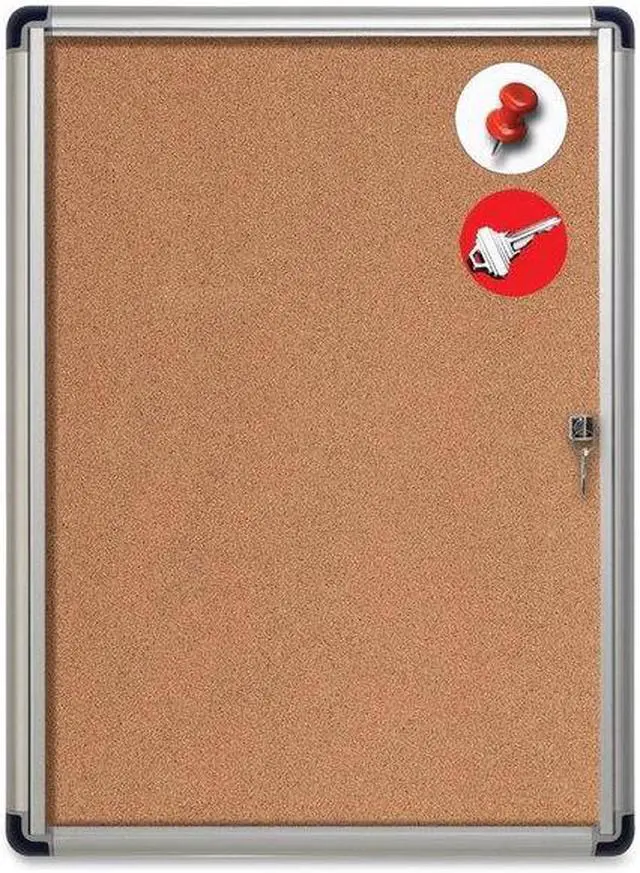 Alt view image 3 of 3 - Cork Bulletin Slim Line Display Case Cabinet Enclosed Bulletin Board, 3 H x 2 W