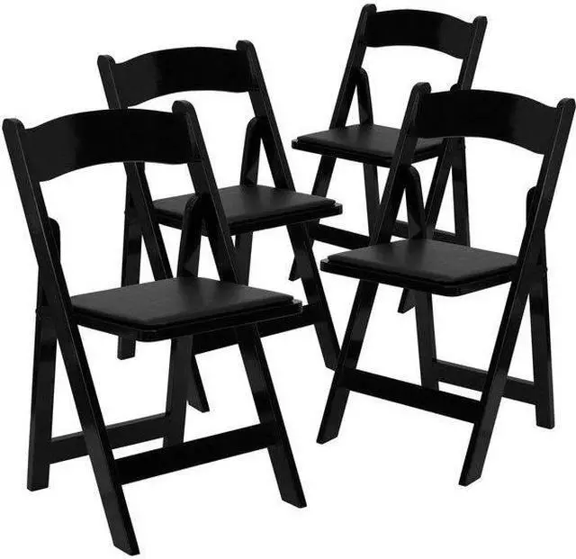 Alt view image 2 of 7 - 4 Pk. HERCULES Series Black Wood Folding Chair with Vinyl Padded Seat