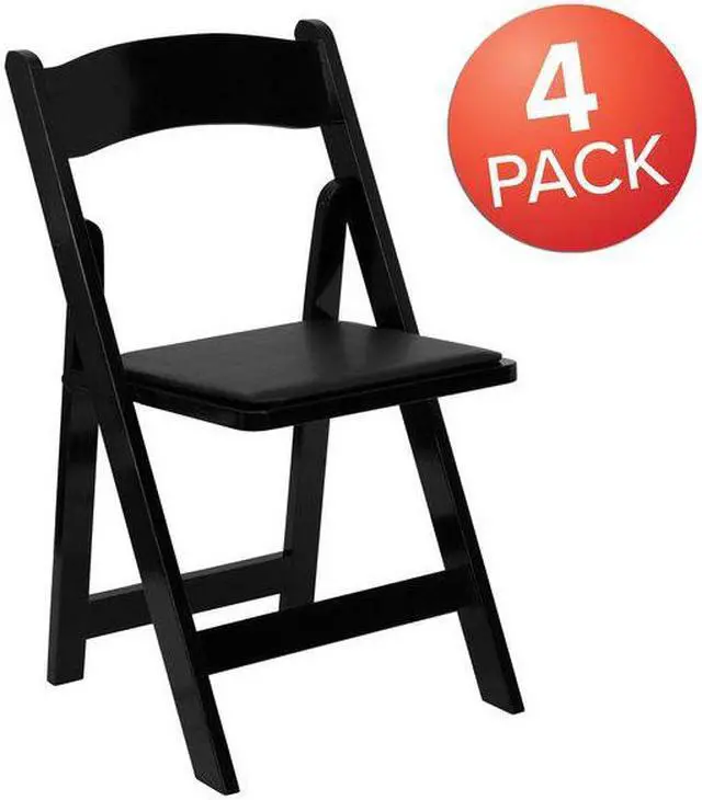 Alt view image 4 of 7 - 4 Pk. HERCULES Series Black Wood Folding Chair with Vinyl Padded Seat