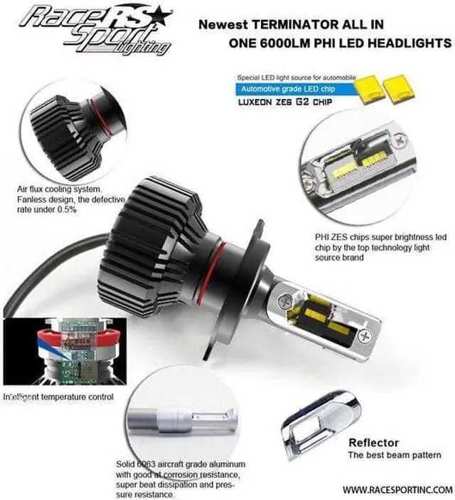 Alt view image 5 of 7 - H11TLED - Terminator Series H11 Fanless LED Conversion Headlight Kit