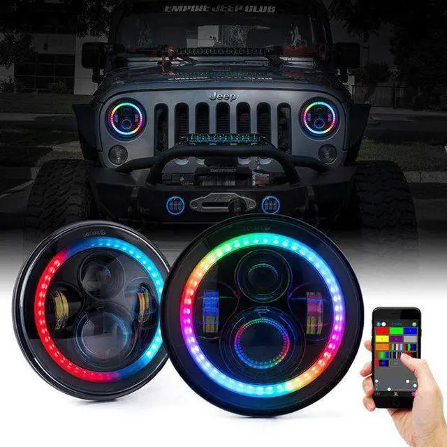 Alt view image 6 of 10 - RS3037050-C - ColorSMART Jeep JK 7in Headlight & 4in Foglight Complete Kit w/ Chasing