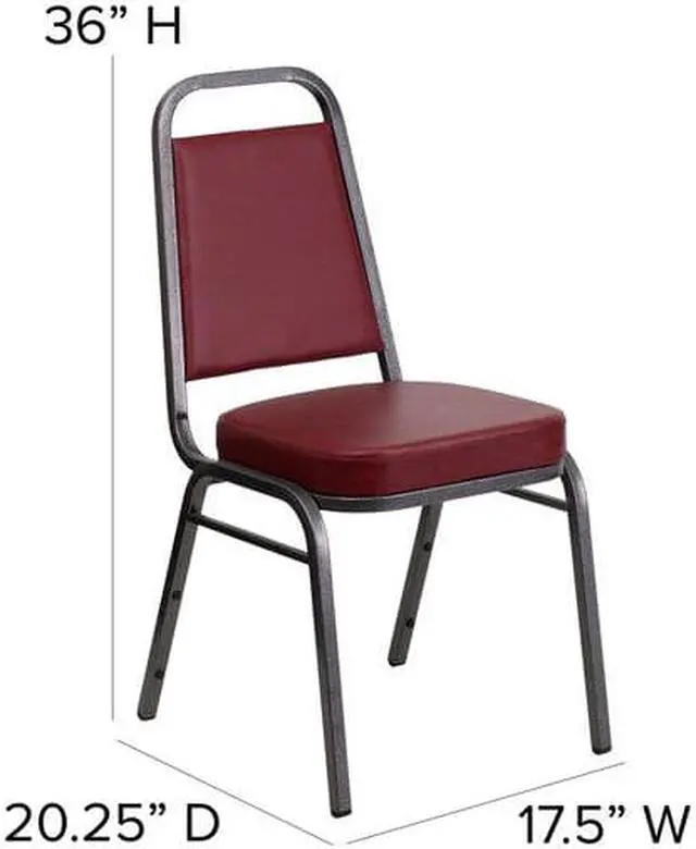 Alt view image 3 of 14 - 4 Pk. HERCULES Series Trapezoidal Back Stacking Banquet Chair with Burgundy Vinyl and 2.5'' Thick Seat - Silver Vein Frame