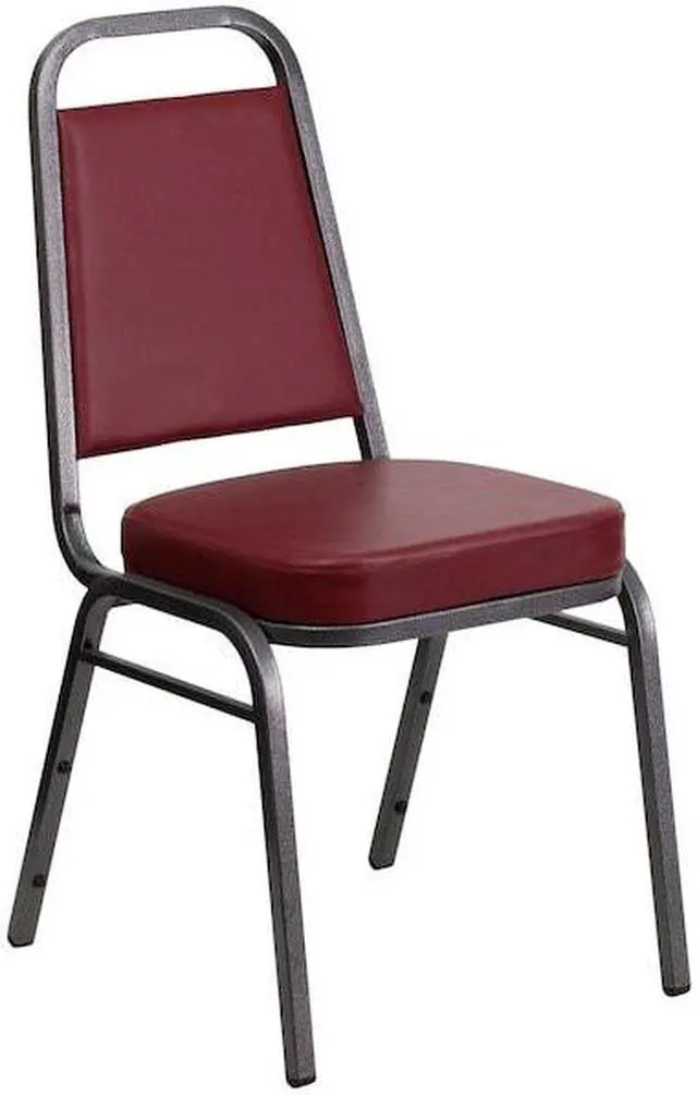 Alt view image 7 of 14 - 4 Pk. HERCULES Series Trapezoidal Back Stacking Banquet Chair with Burgundy Vinyl and 2.5'' Thick Seat - Silver Vein Frame