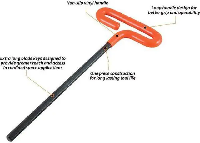 Alt view image 4 of 8 - dynamic tools 8 piece 9" long t-handle sae hex key set, 5/64" - 3/8"