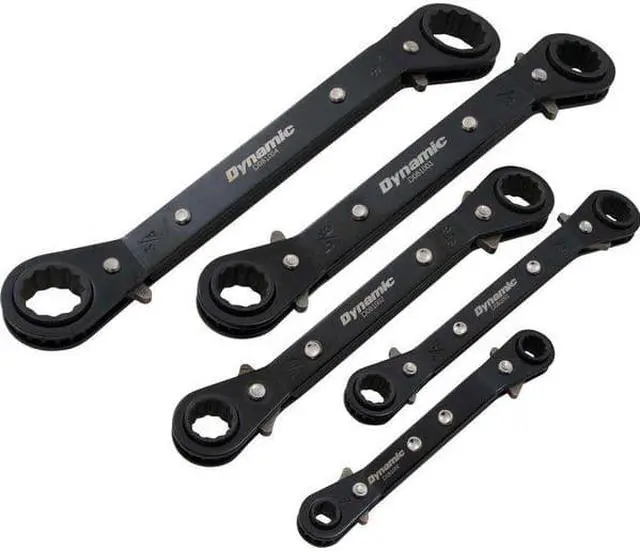 Alt view image 8 of 8 - dynamic 5 piece sae double box end, reversible ratcheting wrench set, 25 offset
