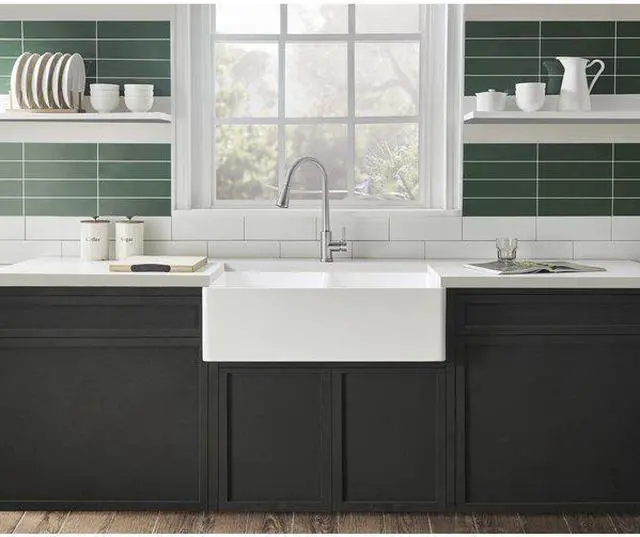 Alt view image 4 of 8 - Gourmetier GKFA361810BCD Solid Surface Double Bowl Farmhouse Kitchen Sink, Matte White