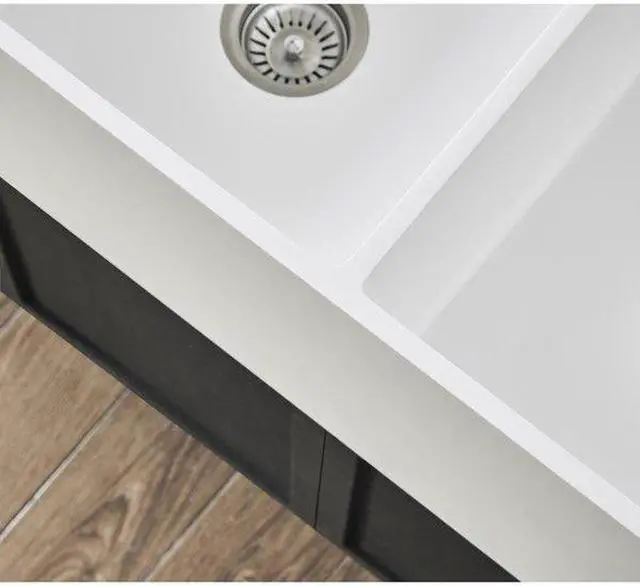 Alt view image 8 of 8 - Gourmetier GKFA331810BCD Solid Surface Double Bowl Farmhouse Kitchen Sink, Matte White