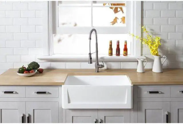 Alt view image 3 of 5 - Gourmetier GKFA301810SQ Solid Surface Matte Stone Apron Front Farmhouse Single Bowl Kitchen Sink, Matte White