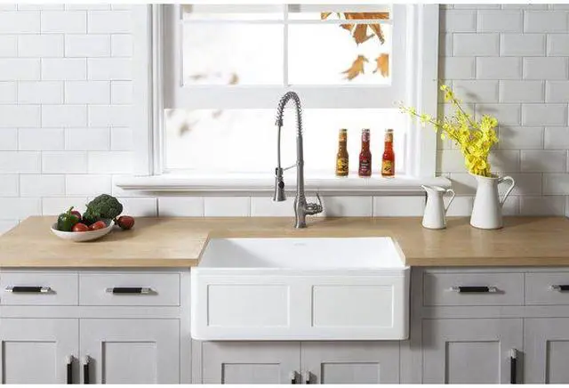 Alt view image 3 of 6 - Gourmetier GKFA331810DS Solid Surface Matte Stone Apron Front Farmhouse Single Bowl Kitchen Sink, Matte White