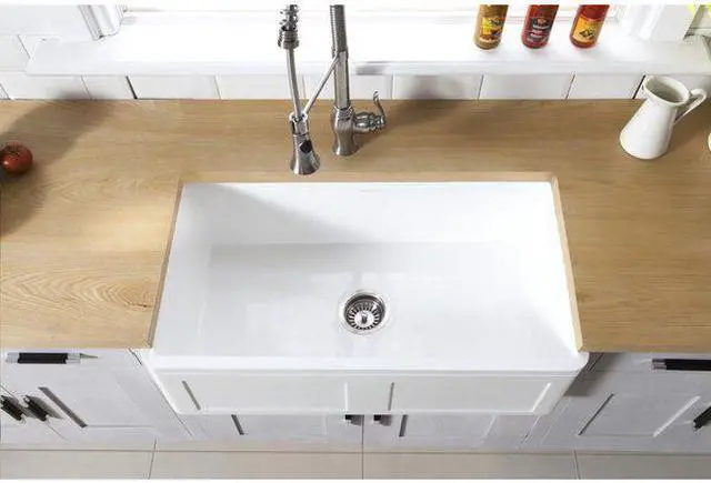 Alt view image 5 of 6 - Gourmetier GKFA331810DS Solid Surface Matte Stone Apron Front Farmhouse Single Bowl Kitchen Sink, Matte White