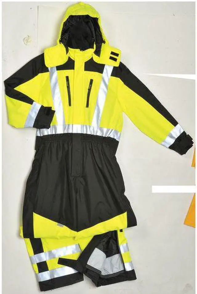 Alt view image 6 of 7 - OCCUNOMIX SP-CVL-BY4X Cold Weather Coverall Rainsuit, Polyester, 9.8 mil Thick,