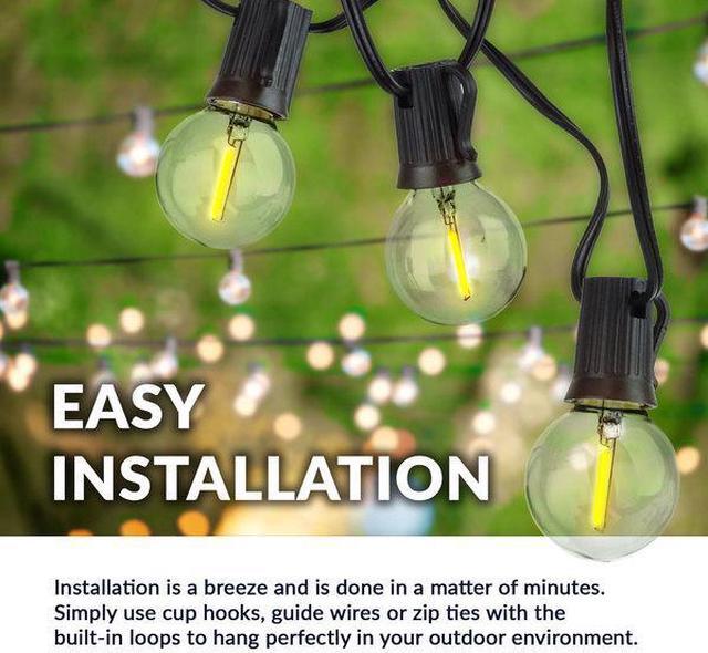 Alt view image 7 of 8 - newhouse lighting pstringled50 foot, 50 socket indoor/outdoor string 55 led globe g40 (5 free bulbs included), wedding lights, decorations for patios, porches, backyards, decks, bi