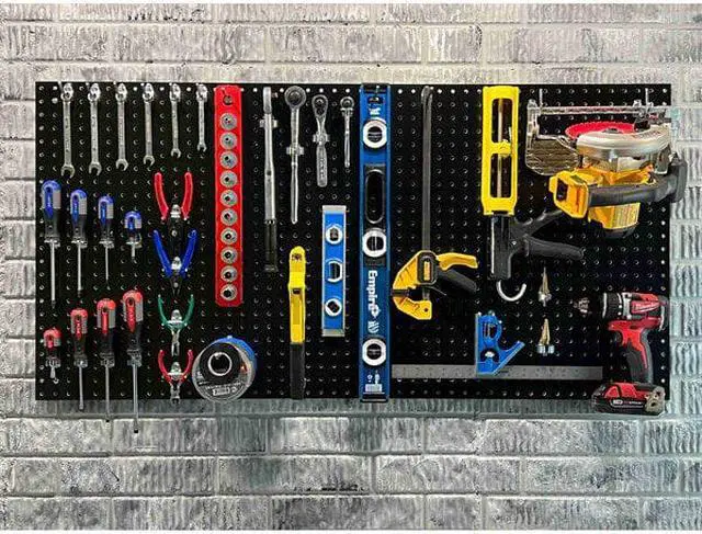 Alt view image 5 of 6 - Tempered Wood Pegboard TPB-2BKF 24-Inch W x 48-Inch H x 1/4-Inch D Custom Painted Heavy Duty Round Hole Pegboards Jet Black