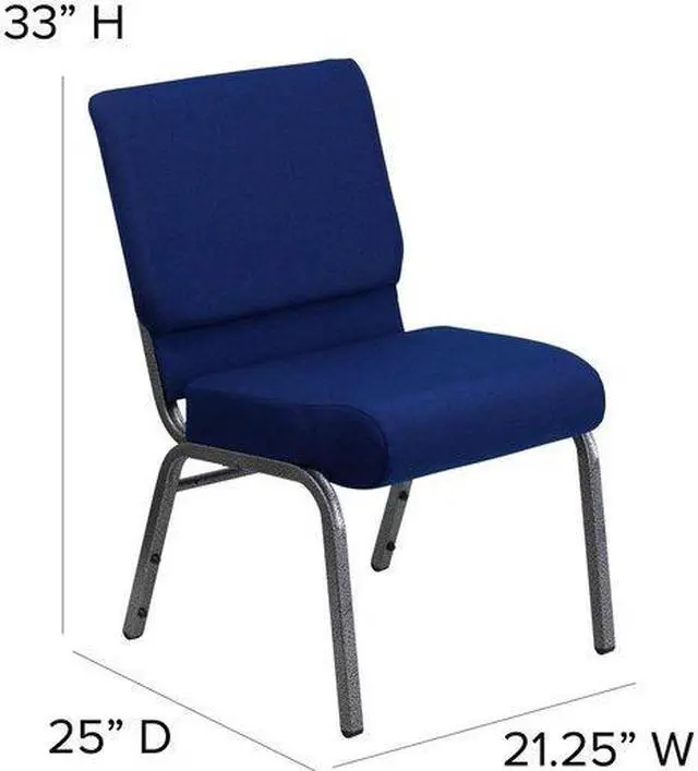 Alt view image 6 of 17 - 4 Pack HERCULES Series 21''W Stacking Church Chair in Navy Blue Fabric - Silver Vein Frame