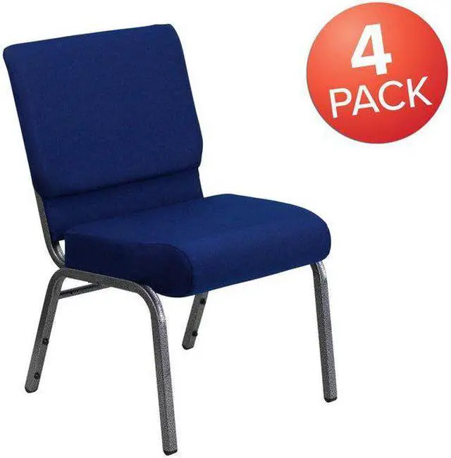 Alt view image 7 of 17 - 4 Pack HERCULES Series 21''W Stacking Church Chair in Navy Blue Fabric - Silver Vein Frame